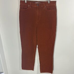 Lands' End Brown Rust Orange Corduroy Trousers Size 12 High Rise Straight